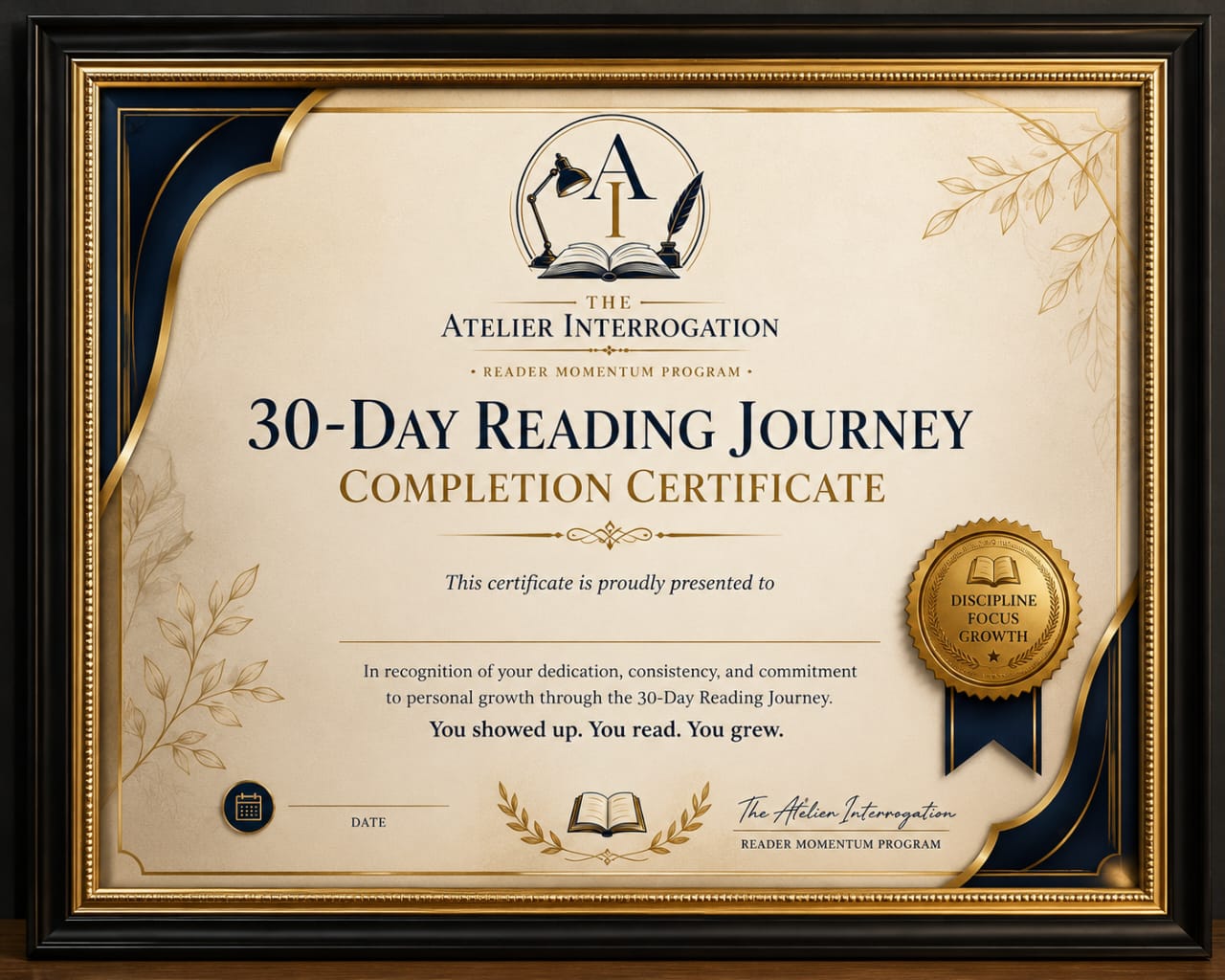 The 30-Day Reading Journey Completion Certificate
